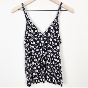 🍩AEO Floral Print V-neck Tank Peplum Hem Top S